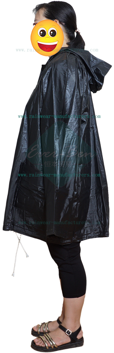 Black PVC rains parka for women-womens pvc raincoat